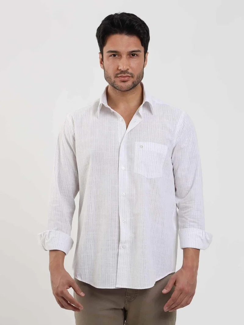 دوفي Beige Men's Regular Fit Striped Brent Button Collar Long Sleeve Shirt - 104779