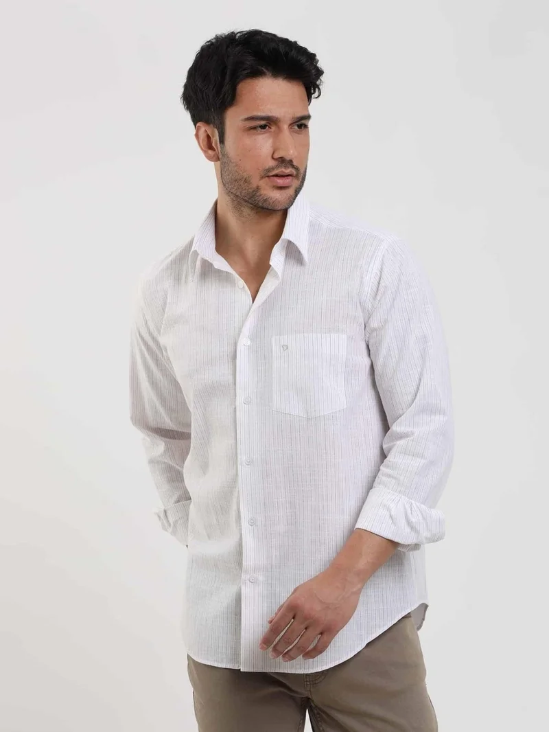 دوفي Beige Men's Regular Fit Striped Brent Button Collar Long Sleeve Shirt - 104779