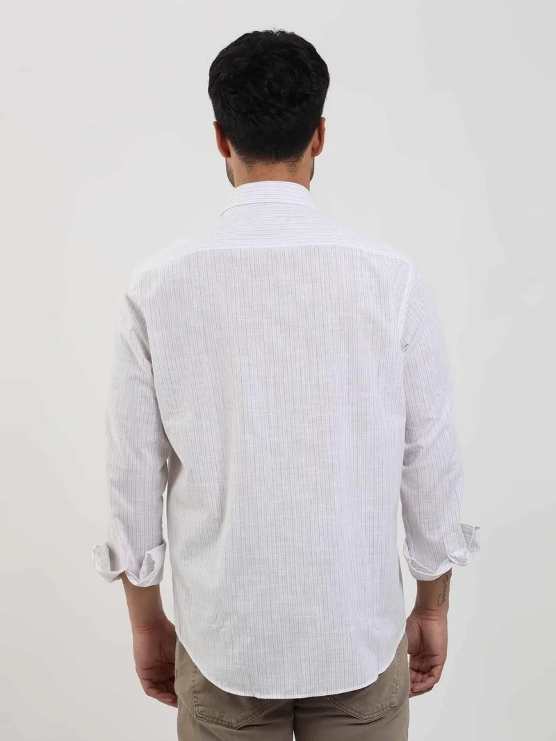 دوفي Beige Men's Regular Fit Striped Brent Button Collar Long Sleeve Shirt - 104779