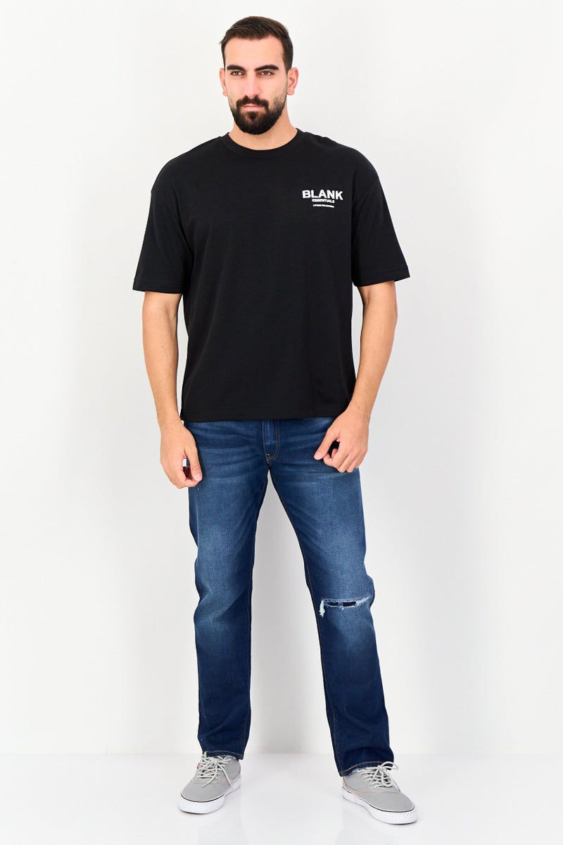 Blank Essentials Men Crew Neck Short Sleeve Brand Logo T-Shirt, Black - Image 2