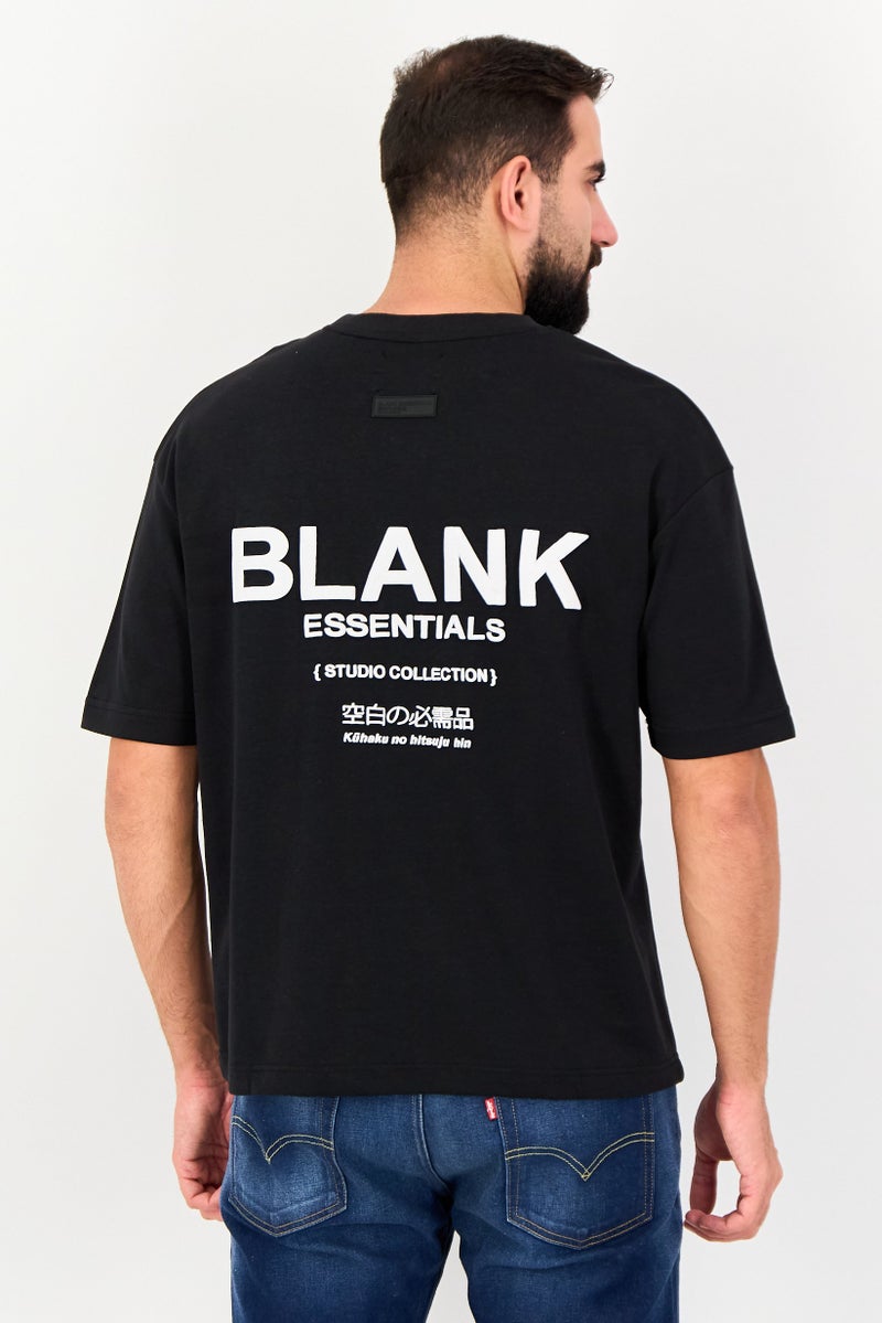 Blank Essentials Men Crew Neck Short Sleeve Brand Logo T-Shirt, Black - Image 4