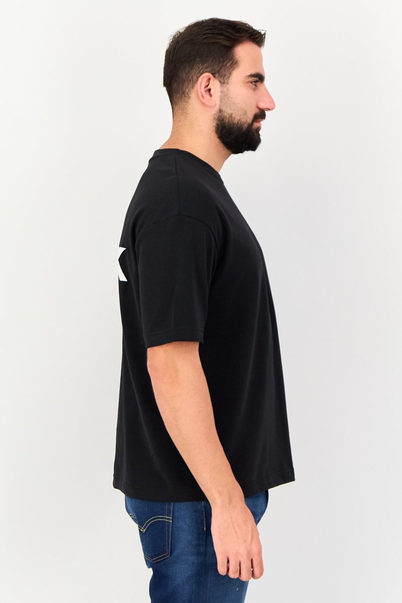 Blank Essentials Men Crew Neck Short Sleeve Brand Logo T-Shirt, Black - Image 3