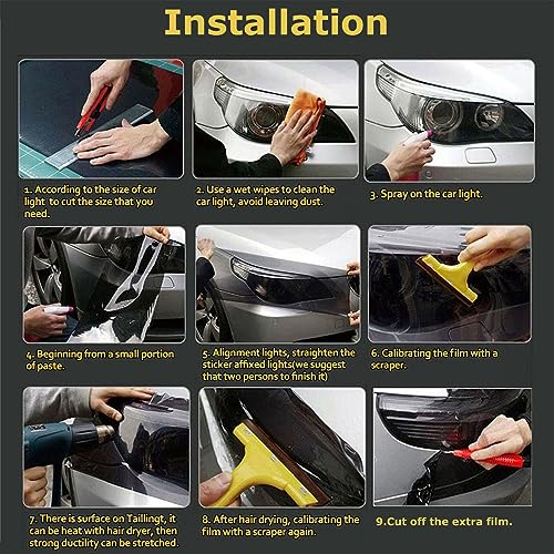 EOHMAK Deep Black Car Light Tint - Headlight, Brake, Taillight & Fog Light Smoke Film (30x150CM) - Image 4