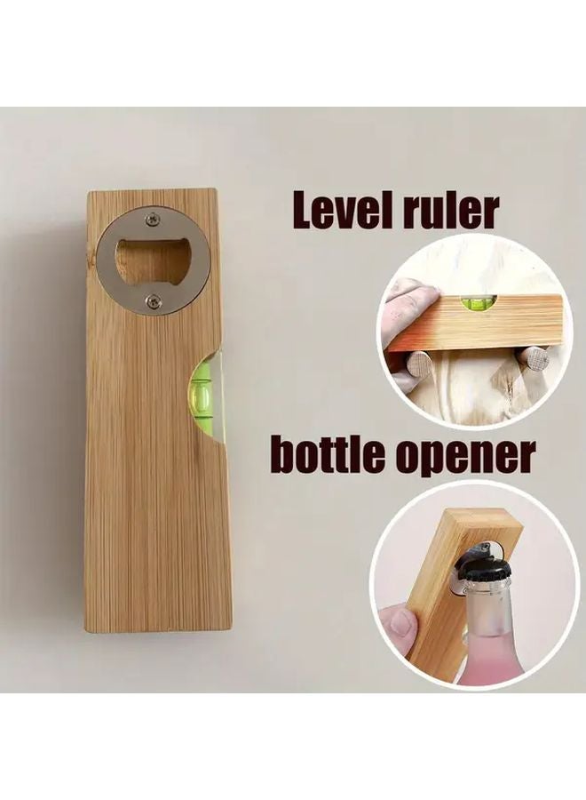 Multifunctional Solid Wood Level Ruler With Stainless Steel Bottle Opener Durable Gift - Image 2