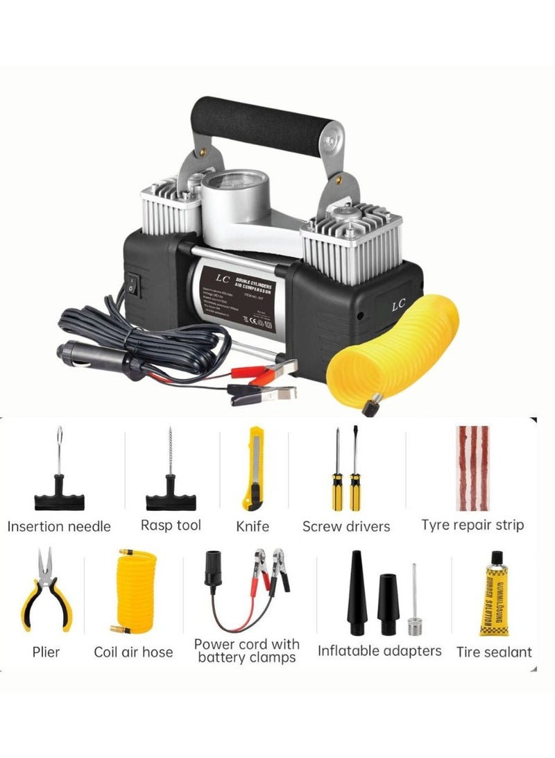 LC Portable Air Compressor DC 12V with 3M Hose – Dual Cylinder Tire Inflator for Car, Bike and Camping - Image 2