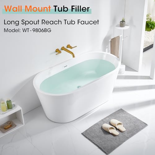 Wintap Wall Mount Tub Filler Long Spout Reach Faucet with Roughin Valve High Flow 2Handle Brass Roman Bath Faucet Set Brushed Gold WT9806BG - Image 3