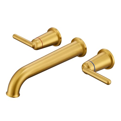 Wintap Wall Mount Tub Filler Long Spout Reach Faucet with Roughin Valve High Flow 2Handle Brass Roman Bath Faucet Set Brushed Gold WT9806BG - Image 1