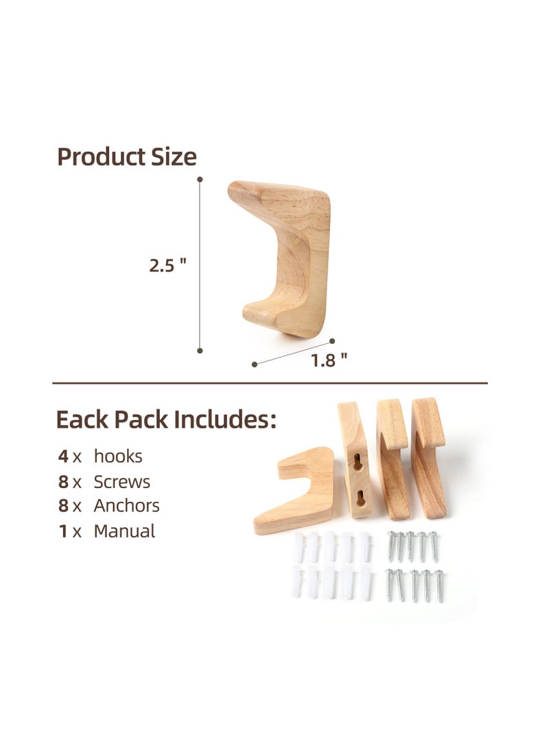 SYOSI 4PCS Minimalist Wood Wall Hooks,  Modern Wooden Wall Mounted Hooks Natural Wooden Coat Hook Rack Mounted Wooden Pegs Wall Coat Hook Simplistic Wall Mounted Hooks for Hanging Hat, Towel, Robe, Bag - Image 3