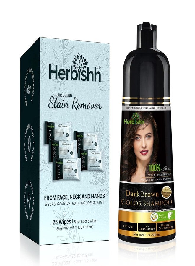 Herbishh Hair Dye Kit - Dark Brown Colour Shampoo for Grey Hair 500 ml with Hair Color Stain Remover Wipes | Gentle Formula for Dye Cleanup | Safe and Skin-Friendly - Image 1