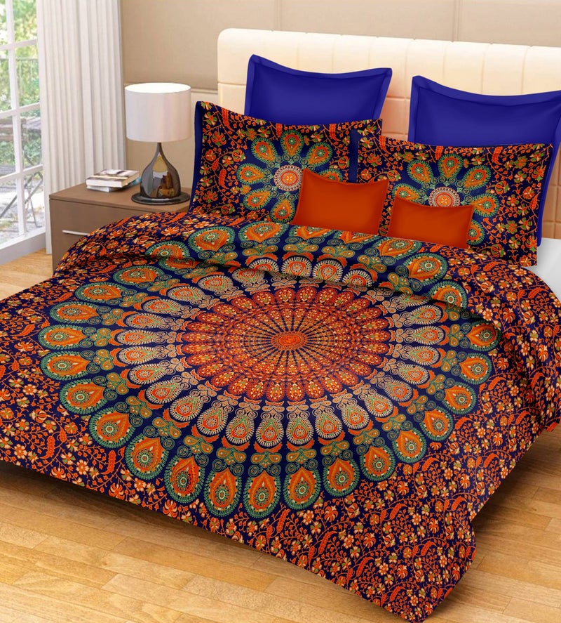 Pure Comfort 100% Cotton Mandala Print King Size Double Bedsheet with 2 Pillow Covers, Orange (PCI41128), 144 TC - Image 5