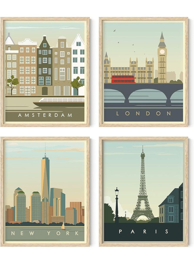 Home Trove City Wall Art Vintage Travel Posters Set Of 4 Travel Wall Art Posters Of London, New York Print, Paris Wall Poster And Amsterdam City Wall Decor | 8" X 10", Unframed  - Image 1