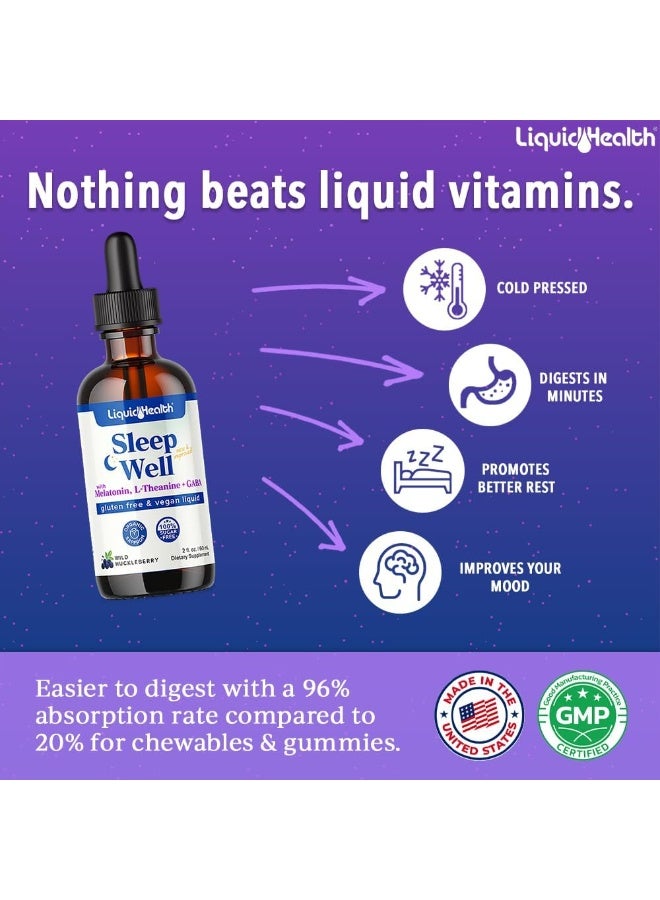 LIQUIDHEALTH Sleep Well 2 Oz Liquid Melatonin 5 mg, L-Theanine Supplement & Natural Sleep Aid, Fall Asleep Faster, Stay Asleep Longer, 100% Drug and Gelatin Free, Sugar Free, Non-GMO Sleep Spray Drops - Image 2