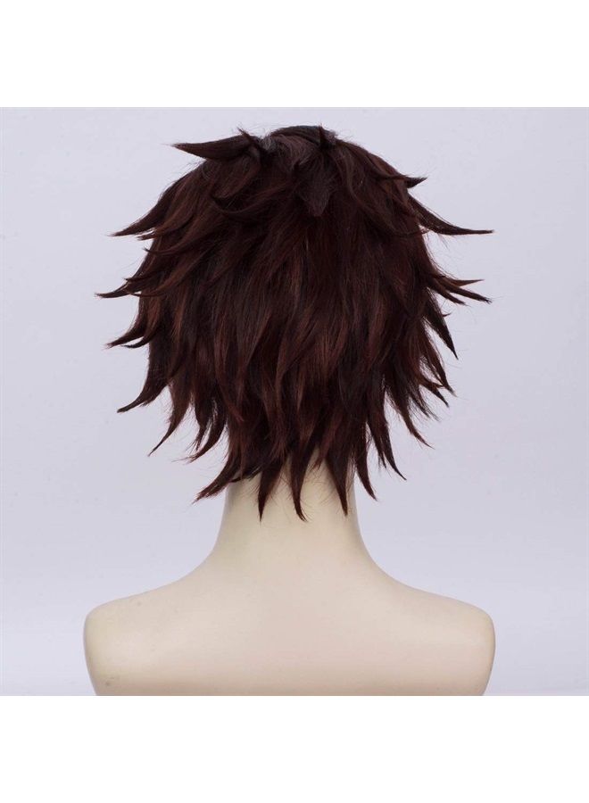 LABEAUTÉ Anime Short Wig Halloween Wig Character Wig Cosplay Clothes for Demon Slayer: Kimetsu no Yaiba (Brown) - Image 5