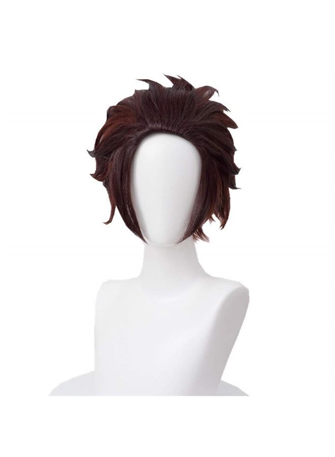 LABEAUTÉ Anime Short Wig Halloween Wig Character Wig Cosplay Clothes for Demon Slayer: Kimetsu no Yaiba (Brown) - Image 1