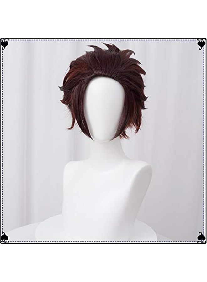 LABEAUTÉ Anime Short Wig Halloween Wig Character Wig Cosplay Clothes for Demon Slayer: Kimetsu no Yaiba (Brown) - Image 3