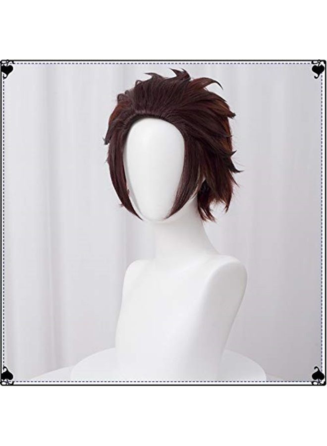 LABEAUTÉ Anime Short Wig Halloween Wig Character Wig Cosplay Clothes for Demon Slayer: Kimetsu no Yaiba (Brown) - Image 4