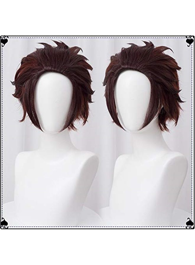 LABEAUTÉ Anime Short Wig Halloween Wig Character Wig Cosplay Clothes for Demon Slayer: Kimetsu no Yaiba (Brown) - Image 2