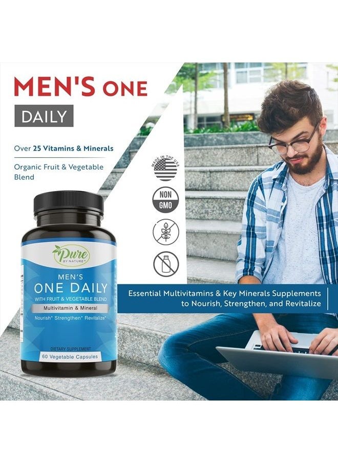 Pure By Nature - One-Daily Multivitamin for Men, Immune Support Supplement with Non-GMO Ingredient, Vitamin & Minerals for Energy, 60 Veggie Capsules - Image 1