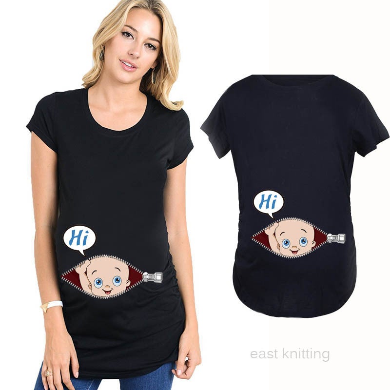 New Printed Short Sleeve Maternity Dress Funny Baby Plus Size AliExpress Summer Hot Short Sleeve T-Shirt K87-BlackShortSleeve M - Image 2