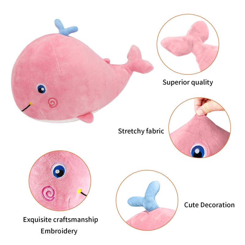 MUPI Squirting Whale Stuffed Animals Plush Pillow Cute Soft Cotton Plushies Pillows Kawaii Whale Toy Decor Gifts for Kids Boys Girls Adults (Pink  10 Inch - Image 2