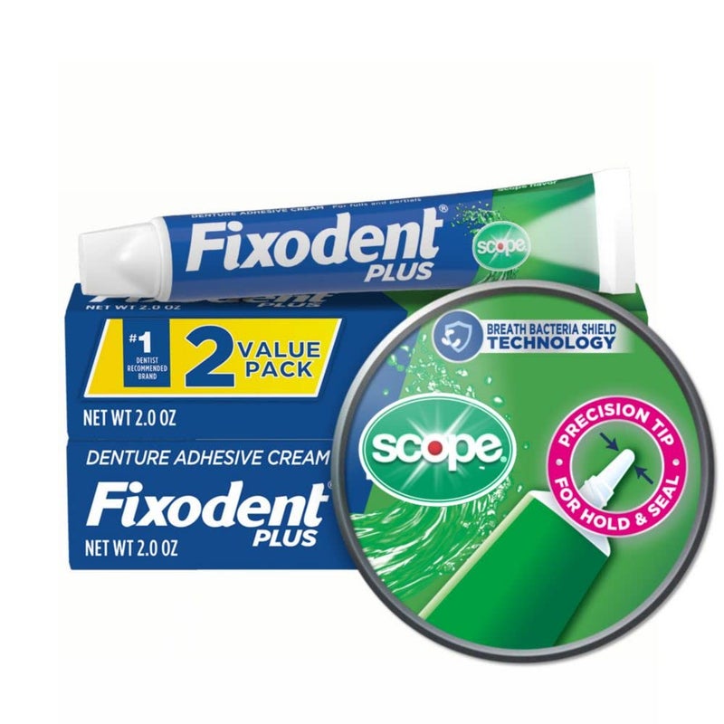 Fixodent Food Seal Plus Scope Denture Adhesive Cream Twin Pack 120ml - Image 1