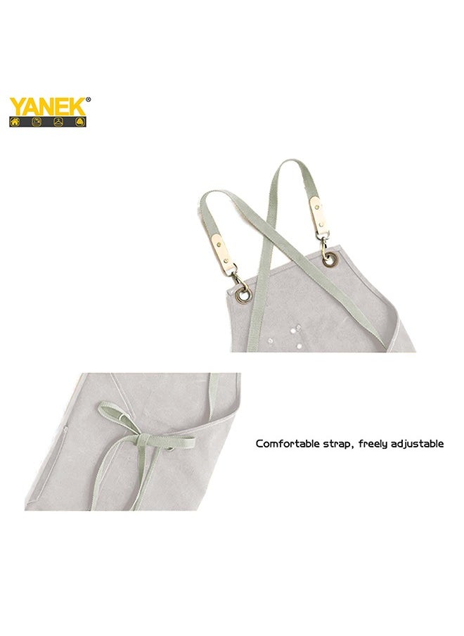 يانيك مريلة الشيف YANEK من القماش القطني ذات الظهر المتقاطع قابلة للتعديل مع 3 جيوب مقاومة لقطرات الماء | للشيف، والرسم الفني، والخباز، والباريستا، والنادل، والمطاعم، ومآزر الشواء للجنسين  - Image 3