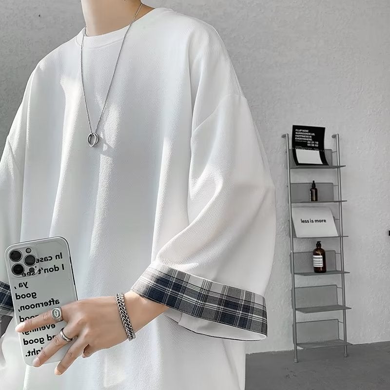 Men's Fashion Brand Five-Quarter Sleeve Youth Popular Ins New Elegant Summer Urban Style T-Shirt Standard Round Neck Trend - Image 2