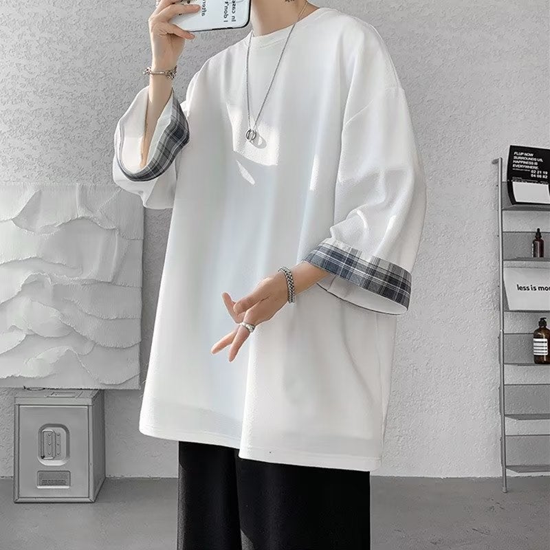 Men's Fashion Brand Five-Quarter Sleeve Youth Popular Ins New Elegant Summer Urban Style T-Shirt Standard Round Neck Trend - Image 4