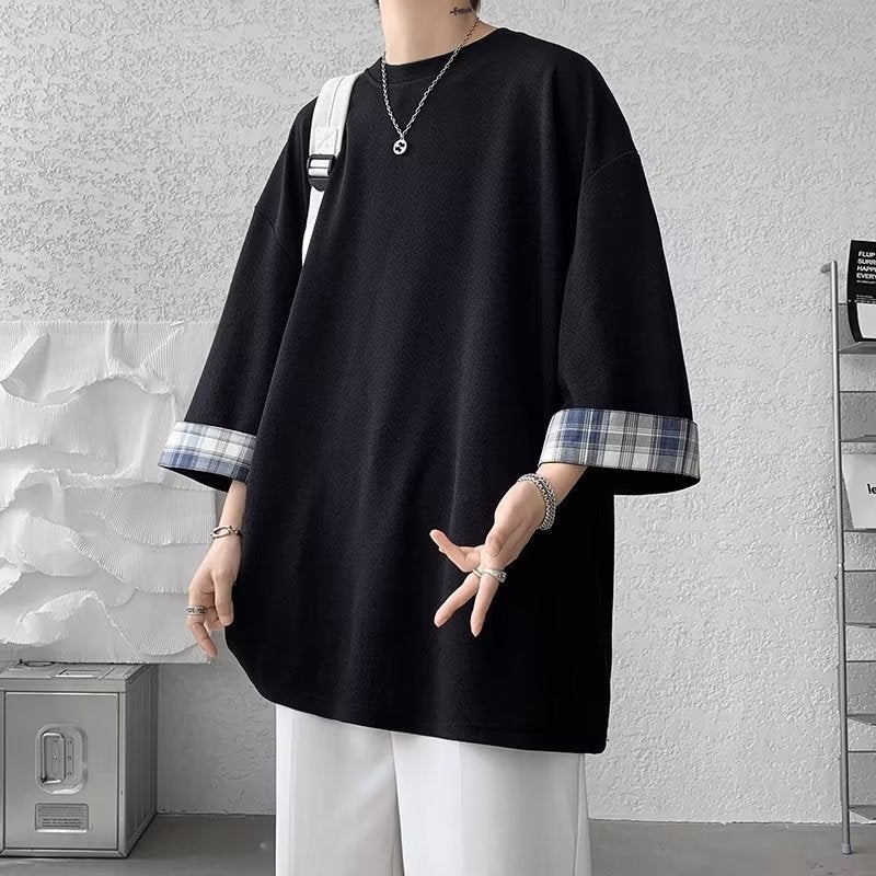 Men's Fashion Brand Five-Quarter Sleeve Youth Popular Ins New Elegant Summer Urban Style T-Shirt Standard Round Neck Trend - Image 3