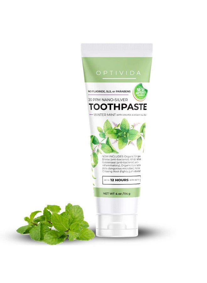 OPTIVIDA Optivida- Colloidal Silver Infused Coral Toothpaste W/Calcium, Xylitol, and Peppermint Toothpaste 20 ppm Nano Proven Ingredients - Healthy Gums - Fluoride Free | Glacial Mint & Winter Mint 4 oz - Image 1