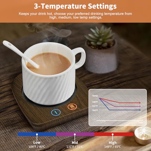 VOBAGA Imitation Wood Grain Coffee Cup Warmer & Mug Warmer for Desk, Electric Cup Beverage Warmer Plate with 3 Temperature Settings for Tea, Cocoa, Milk with Auto Shut Off After 4 Hours, for Gifts - Image 4