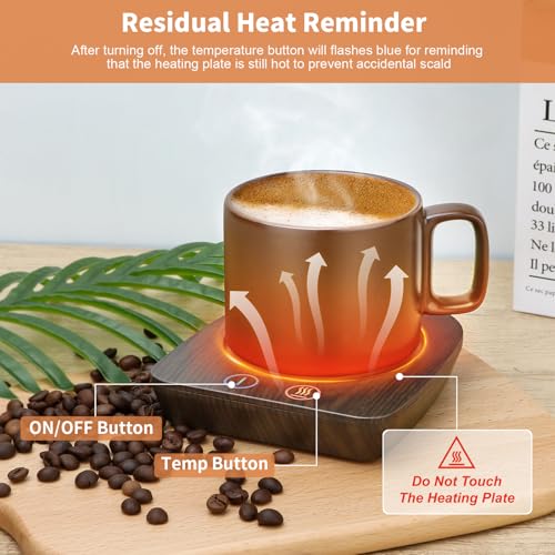 VOBAGA Imitation Wood Grain Coffee Cup Warmer & Mug Warmer for Desk, Electric Cup Beverage Warmer Plate with 3 Temperature Settings for Tea, Cocoa, Milk with Auto Shut Off After 4 Hours, for Gifts - Image 5