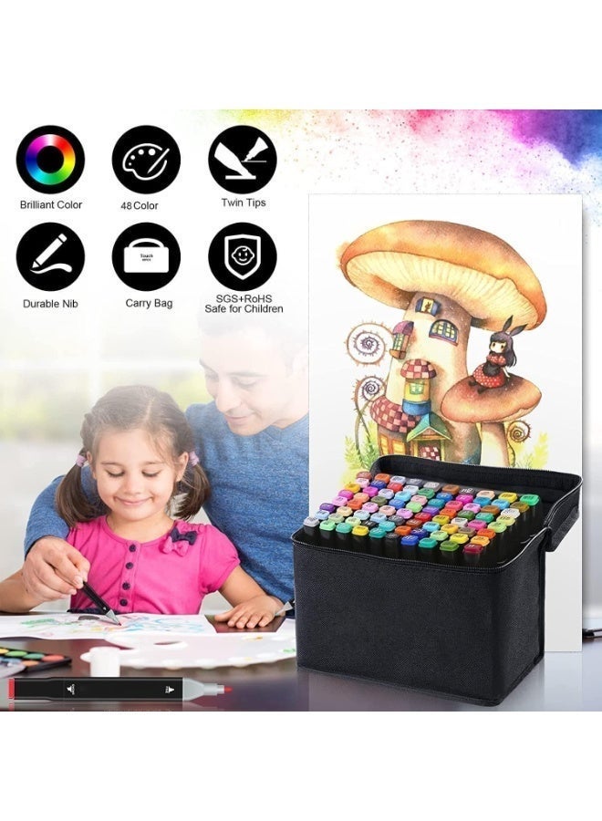 ChicAbode 48 Colors Markers Set, Dual Tip Art Markers, Coloring Marker Set, With Storage Bag, 6mm Thick Head and 1mm Thin Head, for Kids, Adult, Artist, Drawing Sketching and Card Making - Image 4