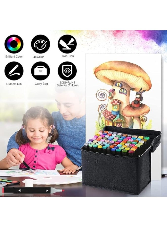 ChicAbode 48 Colors Markers Set, Dual Tip Art Markers, Coloring Marker Set, With Storage Bag, 6mm Thick Head and 1mm Thin Head, for Kids, Adult, Artist, Drawing Sketching and Card Making - Image 5