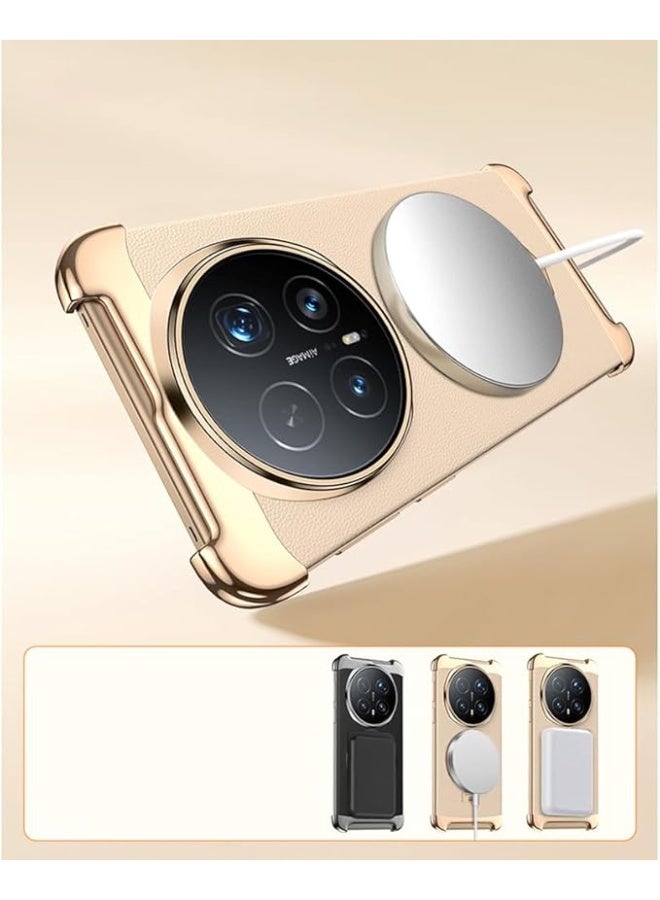 Magnetic Case Compatible with Honor Magic 8 Pro 5G Rotating Foldable Ring Stand Leather Case Frameless Electroplated Frame Protective Cover - Image 2