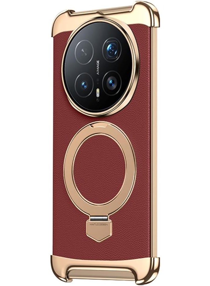Magnetic Case Compatible with Honor Magic 8 Pro 5G Rotating Foldable Ring Stand Leather Case Frameless Electroplated Frame Protective Cover - Image 1