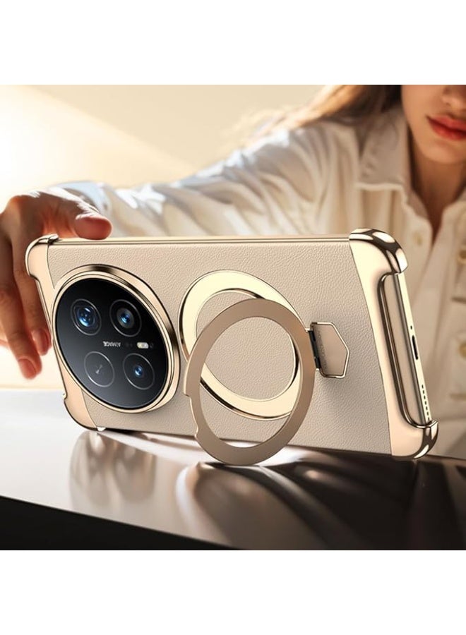 Magnetic Case Compatible with Honor Magic 8 Pro 5G Rotating Foldable Ring Stand Leather Case Frameless Electroplated Frame Protective Cover - Image 3