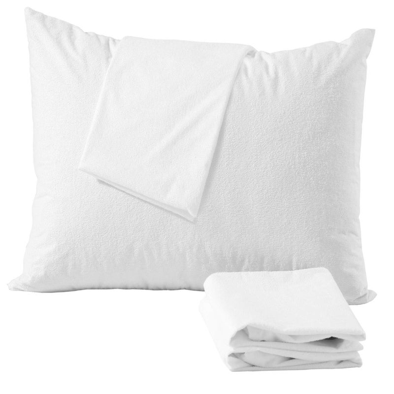Niagara Sleep Solution Niagara Waterproof Pillow Protectors Queen 4 Pack Cotton Terry 100% Waterproof Cooling Zippered Cotton White T Pillow Encasement Washable Long Life Soft Breathable - Image 1