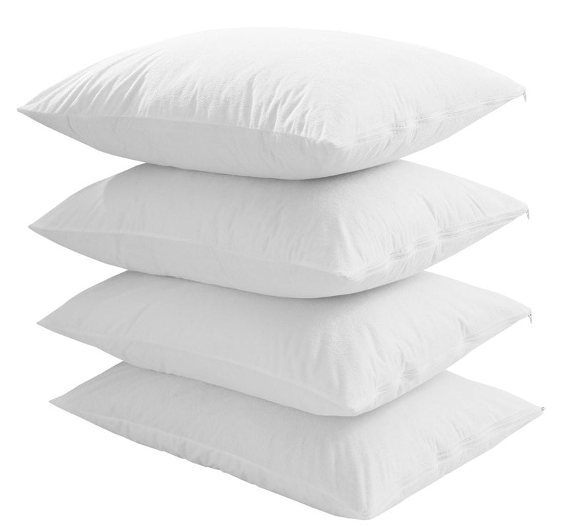 Niagara Sleep Solution Niagara Waterproof Pillow Protectors Queen 4 Pack Cotton Terry 100% Waterproof Cooling Zippered Cotton White T Pillow Encasement Washable Long Life Soft Breathable - Image 3