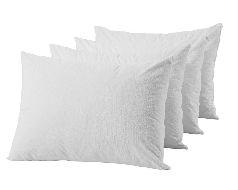 Niagara Sleep Solution Niagara Waterproof Pillow Protectors Queen 4 Pack Cotton Terry 100% Waterproof Cooling Zippered Cotton White T Pillow Encasement Washable Long Life Soft Breathable - Image 2