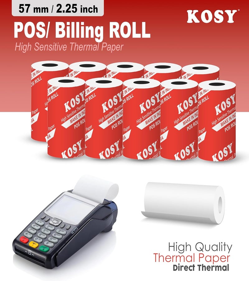 KOSY لفائف ورق حراري خالي من BPA بحجم 57 مم (2.25 بوصة) لجهاز نقاط البيع | عبوة من 10 | لفائف ورق الإيصالات متوافقة مع الطابعة الحرارية الصغيرة وجهاز نقاط البيع، وآلة EDC، وسجل النقد، وأجهزة الصراف الآلي والمزيد - Image 2