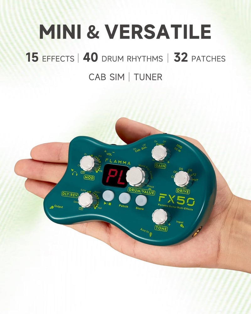FLAMMA FX50 Practice Guitar Pedal Multi Effects Pedal Mini Portable with 40 Drum Rhythms15 Effects 32 Patches Tuner Function Support Both Corded and Battery Powered - Image 2