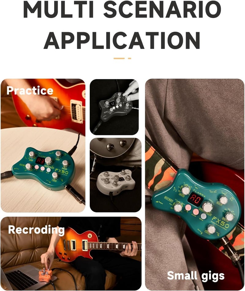 FLAMMA FX50 Practice Guitar Pedal Multi Effects Pedal Mini Portable with 40 Drum Rhythms15 Effects 32 Patches Tuner Function Support Both Corded and Battery Powered - Image 5