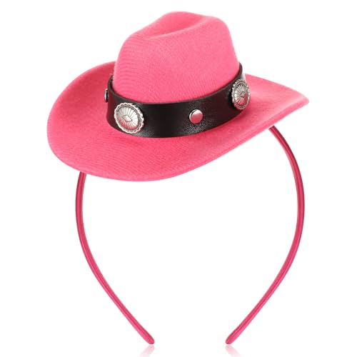 Cozypower Hot Pink Cowgirl Headband with Mini Hat, Women's Masquerade Party Costume Headwear (Classic) - Image 1