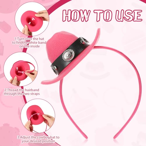 Cozypower Hot Pink Cowgirl Headband with Mini Hat, Women's Masquerade Party Costume Headwear (Classic) - Image 3