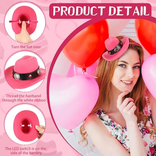Cozypower Hot Pink Cowgirl Headband with Mini Hat, Women's Masquerade Party Costume Headwear (Classic) - Image 4