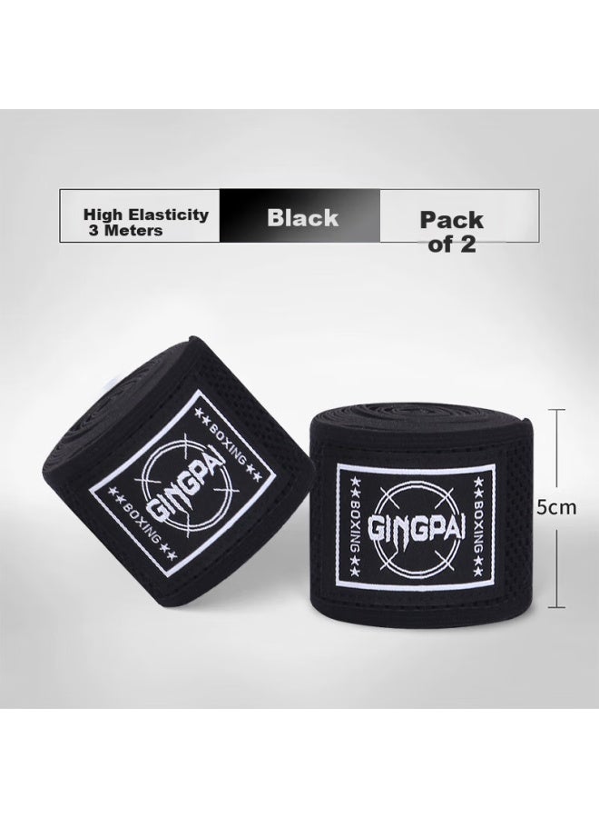 Competing pie Jingpai Boxing Hand Wraps For Men, High-elasticity Handband For Sanda, Muay Thai Wrist Wraps, Combat Hand Protection Cloth, Black, 3 Meters - Image 1