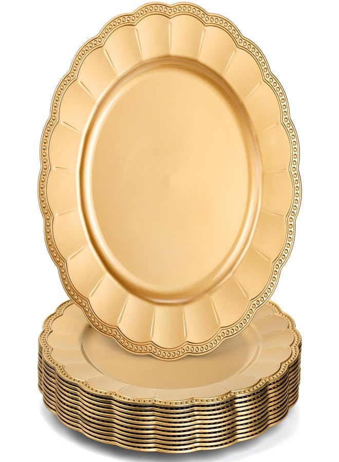 Kingrol 12 Pack 13 Inch Gold Charger Plates, Glam Dinner Chargers, Heavy Duty and Reusable Plastic Plates for Wedding Anniversary Christmas Party Table Setting - Image 1