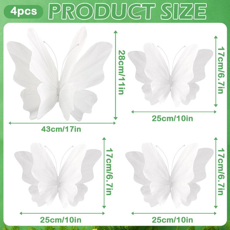 SUNBEAUTY Large Butterfly Party Decorations, 3D White Paper Butterflies Wedding Decoration, Hanging Butterflies for Baby Shower Decorations Girls, Women, Paper Flowers for Wall Decoration, Set of 4 - Image 2