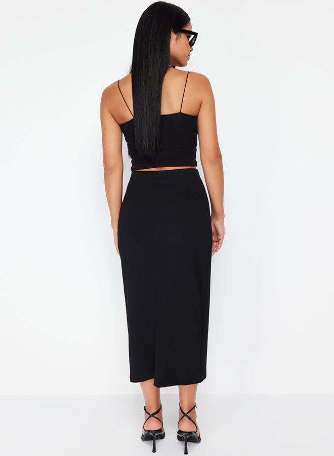 trendyol Black Twisted Wrap Body-Smoothing Flexible Knitted Midi Skirt - Image 5